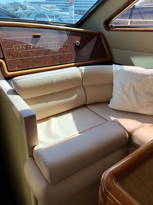1996 Ferretti Yachts 175 luxury interior and leather couch
