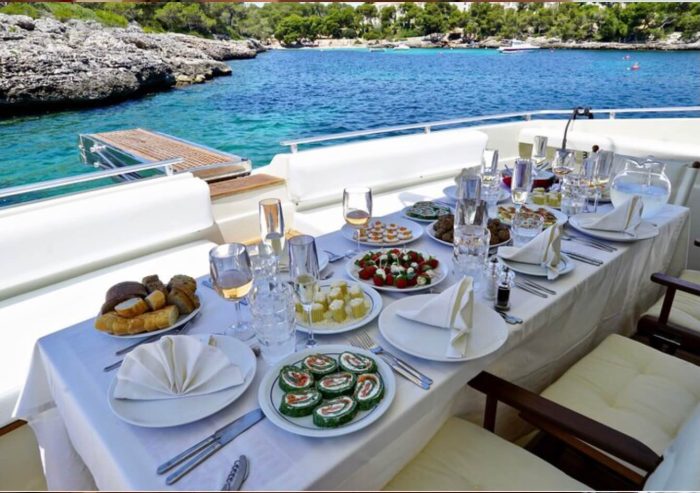 Yacht table with delicious spread of food