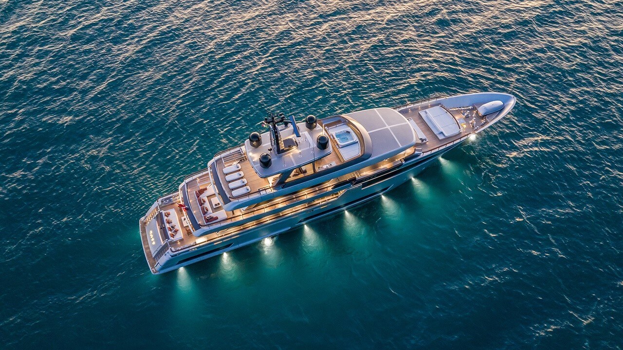 Arial image of luxury yacht in water